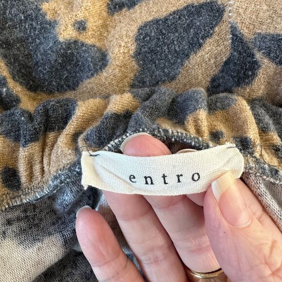 Entro Muted Tan and Black Cheetah Print Drawstring Jogger Pants With Pockets L - Picture 8 of 14